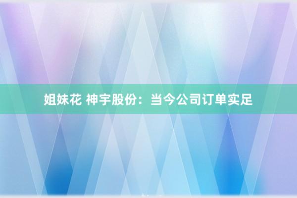 姐妹花 神宇股份：当今公司订单实足